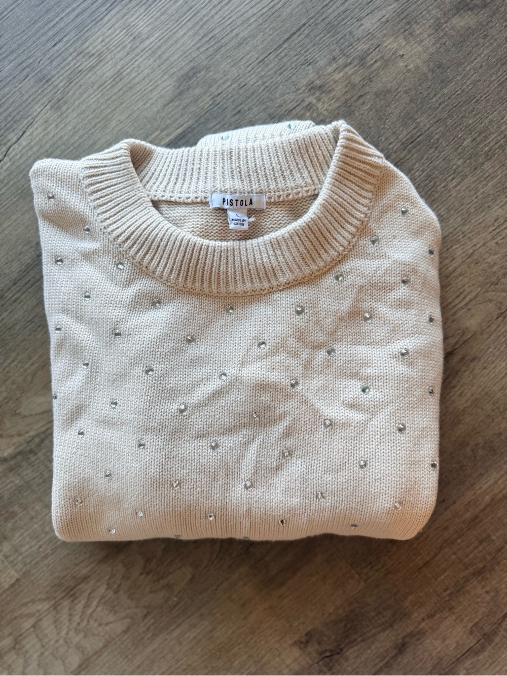 Pistola Steph Cream Crewneck Sweater with Rhinestone Dots